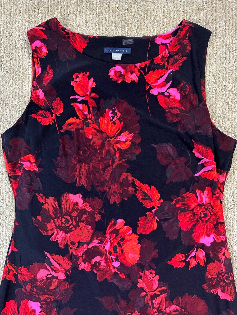 Tommy Hilfiger Floral Sleeveless A-Line Mini Dress Black Red Floral Romantic 10